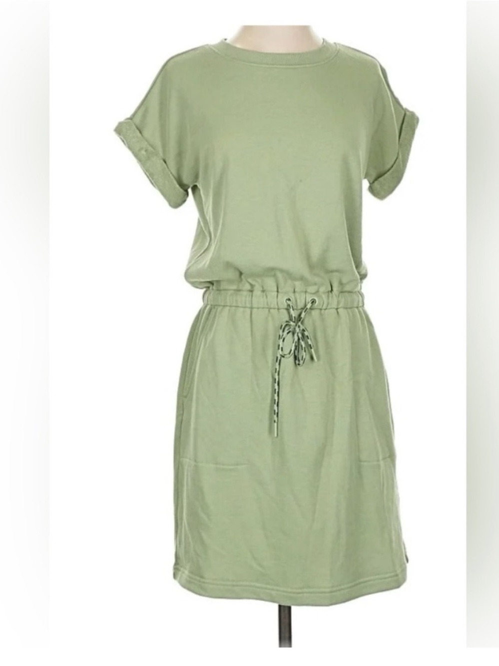 LOU & GRAY Cozy Terry Sage Green Mini Pocket Dress - Picture 1 of 4